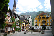 Europe, austria, austrian, hallstatt, hallstattersee, lake hallstattersee, lake, lakes, salzkammergut, salzkammergut region, town square, café, cafes.