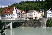 Europe, germany, bavaria, fussen, river, rivers, lech, river lech, lech river, tree, trees, architecture, bridge, bridges, house, houses, housing.