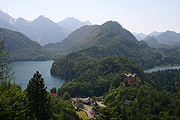 Europe, germany, bavaria, architecture, castle, castles, palace, palaces, fussen, neuschwanstein, schloss neuschwanstein, neuschwanstein castle, lake, lakes, mountain, mountains, hohenschwangau, mountain range, mountain ranges.