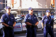 POLICE STAND ON ALERT DURING DEMONSTRATION IN SYDNEY, NEW SOUTH WALES, AUSTRALIA