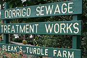 Australia, New South Wales, Dorrigo, sign, signs, sewage, wood, woodens, sewage works, farm, farms.