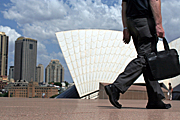 Australia, New South Wales, Opera House, Sydney Opera House, Architecture, Joern Utzon, Sydney, circular quay, walk, walks, walking, people, man, men, male, males, business, business man, business men, briefcase, case, cases, briefcases.