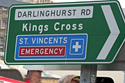 Australia, New South Wales, sign, signs, the cross, kings cross, darlinghurst, hospital, hospitals, emergency, emergencies, st vincents hospital, saint vincent hospital.