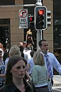 Australia, New South Wales, sydney, people, pedestrian, pedestrians, signal, signals, traffic signal, traffic signals, traffic light, traffic lights, red, crowd, crowds, sign, signs.