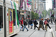 Australia, vic, victoria, melbourne, sign, signs, pedestrian, pedestrians, transport, transportation, vehicle, vehicles, tram, trams, bourke, bourke street, bourke street mall, mall, malls.