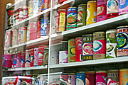 Australia, vic, victoria, melbourne, chinatown, label, labels, window, windows, shop window, shop windows, can, cans, abalone, food, aluminium, aluminium can, aluminium cans, shop, shops, shelf, shelves.