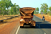 Australia, transport, transportation, vehicle, vehicles, heavy vehicle, heavy vehicles, truck, trucks, road train, road trains, roadtrain, roadtrains, sign, signs, road, roads, sealed, sealed road, sealed roads, tree, trees, sign, signs, motorbike, motorbikes, transport, transportation, vehicle, vehicles.