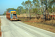 Australia, sign, signs, road, roads, sealed, sealed road, sealed roads, tree, trees, outback, australian outback, outback australia, transport, transportation, vehicle, vehicles, heavy vehicle, heavy vehicles, truck, trucks, road train, road trains, roadtrain, roadtrains.