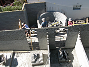 Australia, vic, victoria, melbourne, people, outdoors, man, men, male, males, worker, workers, industry, construction, construction site, house, houses, housing, constructions sites, building, building industry, building site, building sites, staircase, staircases, brick, bricks, hat, hats, cement, mortar, wall, walls.