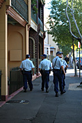 Australia, New South Wales, sydney, the rocks, house, houses, housing, terrace, terraces, terrace house, terrace houses, people, man, men, male, males, occupation, occupations, uniform, uniforms, hat, hats, police, police force, emergency service, emergency services, oliceman, policemen.