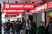Australia, vic, victoria, melbourne, sign, signs, hungry jacks, industry, food, fast food, restaurant, restaurants, people, crowd, crowds, mcdonalds.