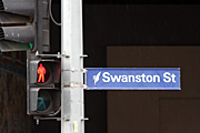 Australia, Victoria, Vic, Melbourne, Flinders Street, swanston, swanston, sign, signs, transport, transportation, vehicle, vehicles, traffic light, traffic lights, traffic signal, traffic signals, red, signal, signals, light, lights, traffic, car, cars, traffic, sign, signs, pedestrian, pedestrians.