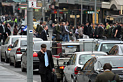 Australia, vic, victoria, melbourne, traffic, pedestrian, pedestrians, people, crowd, crowds, car, cars, transport.