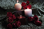 Candle, candles, flame, flames, velvet, rose, roses, red, red flower, red flowers, red rose, red roses.