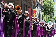 Australia, New South Wales, sydney, parade, parades, christmas, christmas scene, christmas scenes, band, bands, trumpet, trumpets, musical instrument, musical instruments, saxaphone, saxaphones, teenager, teenagers, people, child, children, puberty.