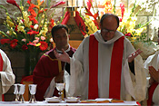 Religion, religions, religious, religious building, religious buildings, catholic, catholics, catholic religion, roman catholic, roman catholics, roman catholic church, roman catholicism, christianity, christian, christians, faith, spirituality, worship, worships, worshipping, people, man, men, male, males, catholic church, catholic churches, interior, interiors, priest, priests, mass, read, reads, reading, mass, eucharist, eucharists, eucharistic rite, eucharistic rites, sacrament, sacraments, holy sacrament, sacramental wine, consecrated wine, MM49,