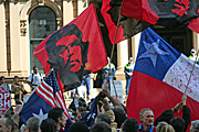 Australia, New South Wales, sydney, people, apec, apec demonstration, demonstrator, demonstrators, demonstration, demonstrations, protest, protests, asia pacific economic cooperation, flag, flags, blood.