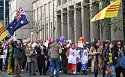 Demonstration, demonstrations, racial, racism, walk, walks, walking, walk for racial harmony, harmony, australia, vic, victoria, melbourne, crowd, crowds, flag, flags, australian, australian flag, australian flags.