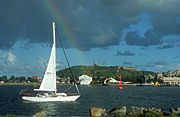 Australia, New South Wales, newcastle, coast, coasts, coastline, coastlines, yacht, yachts, yachting, sail, sails, sailing, rainbow, rainbows, cloud, clouds, storm cloud, storm clouds.