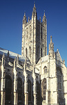 Europe, Western Europe, Britain, British Isles, England, United Kingdom, Great Britain, Kent, Canterbury, Caterbury Cathedral, Cathedral, Cathedrals, Church, Churches, Gothic, Gothic period, Mediaeval, medieval, middle ages, bell tower, bell towers, belltower, belltowers, sky, skies, blue sky, blue skies, AM04,