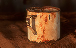 Cup, cups, tin cup, tin cups, drinking vessel, drinking vessels, rust, rusts, rusting, mug, mugs, tin mug, tin mugs.