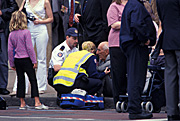 Australia, sydney, Anzac, Anzacs, Anzac Day, Anzac Days, parade, parades, Anzac Day parade, crowd, crowds, Anzac Day parades, digger, diggers, Australian digger, Australian diggers, people, Anzac Day 2003, old man, old men, elderly man, elderly men, elderly people, elderly person, elderly person, old people, man, men, male, males, st johns, st johns ambulance, collapse, collapsed.