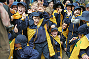 Australia, New South Wales, sydney, people, child, children, school child, school children, uniform, uniforms, fan, fans, rugby, sport, crowd, crowds.