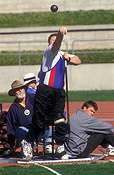 Australia, people, man, men, male, males, outdoors, disabled, disability, disabilities, disabled people, medical equipment, wheelchair, wheelchairs, athlete, athletes, disabled sports, competition, competitions, compete, competing, paralympic, paralympics, paraplegic, paraplegics, handicapped, handicapped people, shotput.