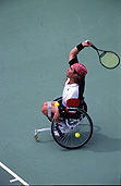Australia, Sport pictures, Sports, swing, swings, tennis, tennis game, tennis games, outdoors, leisure, tennis racquet, tennis racquets, racquet, racquets, ball, balls, tennis ball, tennis balls, court, courts, tennis court, tennis courts, man, men, male, males, handicapped, handicapped people, people, handicapped man, handicapped men, paraplegic, paraplegics, wheelchair, wheelchairs, disabled, disability, disabilities, disabled people, australia, outdoors.