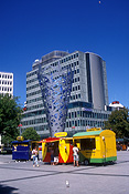 Pacific islands, new zealand, south island, christchurch, cathedral square, fast food, food, bank, banks, banking, bank of new zealand, architecture.