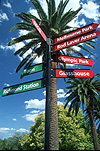 Sign, signs, signpost, Vic, australia, melbourne, tennis centre, palm tree, palm trees, FF25,