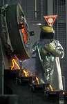 Industry, industrial, gold, gold mining, gold mining, pouring gold, gold pour, gold pouring, occupation, occupations, man, men, male, males, goldfields, WA, Western Australia, mine, mining, protective clothing, protective clothes.