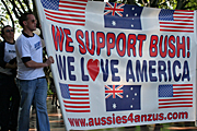 Australia, New South Wales, sydney, people, apec, apec demonstration, demonstrator, demonstrators, demonstration, demonstrations, protest, protests, asia pacific economic cooperation, flag, flags, bush, president bush, america, american.