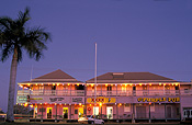 Australia, qld, queensland, normanton, pub, pubs, purple pub, hotel, hotels, architecture, tree, trees, palm, palms, palm tree, palm trees.