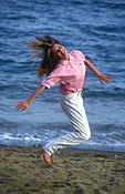 People, woman, women, female, females, outdoors, beach, beaches, coast, coasts, coastline, seashore, seashores, shoreline, shorelines, leap, leaps, leaping, jump, jumps, jumping, Australia, Sport pictures, Sports, balloon images, hot air balloons