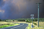 Fire, Fires, bushfire, bushfires, smoke, power, power line, power lines, power supply, electricity, road, roads, sealed, sealed road, sealed roads, road sign, road signs, roadsign, roadsigns, disaster, disasters, speed, speed sign, speed signs, NSW, New South Wales, Australia, smoke, sign, signs, bend, bends.