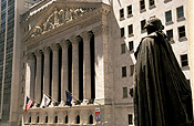 USA, America, United States, United States of America, New York, New York city, new york stock exchange, stock exchange, stock exchanges, nyse, big board, wall street, statue, statues, george washington, george washington statue, pillar, pillars, column, columns, FF25,
