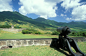 Caribbean, Caribbean Islands, Saint Kitts, St Kitts, Brimstone Hill, Brimstone Hill Fortress, Fort, Forts, Fortress, Fortresses, hill, hills, green hill, green hills, coast, coasts, coastline, coastlines, canon, canons, cannon, cannons, Gun, guns, weapon, weapons, weaponry, artillery, military, war, cloud, clouds, FF25,