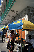 Caribbean, Caribbean Islands, Dominica, roseau, architecture, balcony, balconies, people, market, markets, umbrella, umbrellas, FF25,