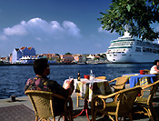 Caribbean, caribbean islands, ship, ships, shipping, vessel, vessels, cruise, cruise ship, cruise ships, liner, liners, saint anne's bay, saint annes bay, st annes, st annes bay, harbour, harbours, bay, bays, table, tables, water, man, men, male, males, outside, curacao, willemstad, FF25,
