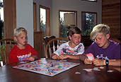 People, child, children, puberty, child, children, boy, boys, male, males, sibling, siblings, entertainment, game, games, indoors, table, tables, teenager, teenagers, teenage boy, teenage boys, board game, board games, kitchen, kitchens.