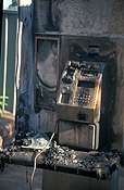 Communication, communications, telephone, telephones, telephone box, telephone boxes, burn, burnt, vandal, vandals, vandalise, vandalising, vandalised, sydney, nsw, new South Wales, australia.