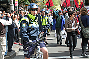 Australia, New South Wales, police, police force, emergency service, emergency services, law, law enforcer, law enforcement, law and order, helmet, helmets, sydney, people, apec, apec demonstration, demonstrator, demonstrators, demonstration, demonstrations, protest, protests, asia pacific economic cooperation.