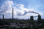 Pollute, pollutes, polluting, air, coal, Polluting, pollution, airpollution, air pollution, smoke, Port Kembla, Wollongong, NSW, New South Wales, Australia, industry, industrial, chimney, chimneys.