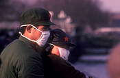 Asia, china, people, man, men, male, males, mask, masks, pollution, air, air pollution, uniform, uniforms, hat, hats, child, children, man, men, male, males.