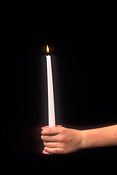 Candle, candles, hand, hands, flame, flames.