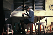 Asia, Asian, Southeast Asia, South East Asian, SE Asia, malaysia, café, cafes, people, man, men, male, males, elderly man, elderly men, old man, old men, aged, cup, cups, coffee, chair, chairs, window, windows, hat, hats.
