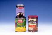 Food, brand, brands, tin, tins, cherry, cherries, pineapple, chocolate, packaging, label, labels, Royalty Free Image