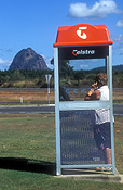 Australia, qld, queensland, glasshouse mountains, glass house, glass house mountains, communication, communications, telephone, telephones, telephone box, telephone boxes, people, woman, women, female, females, outdoors.
