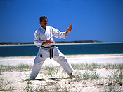 People, man, men, male, males, outdoors, karate, Sport pictures, Sports, beach, beaches, coast, coasts, coastline, coastlines, seashore, seashores, shoreline, shorelines, uniform, uniforms, exercise, exercises, exercising, qld, queensland, australia, martial arts.